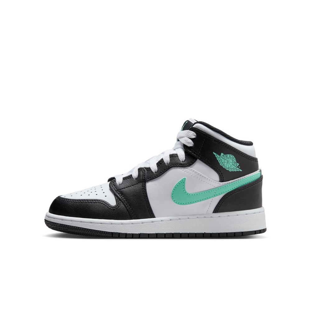Nike GS Air Jordan 1 Mid - White/Green Glow/Black 3Y